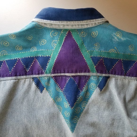 VINTAGE 90s Oversized Denim Button Down L / XL - Picture 11 of 13